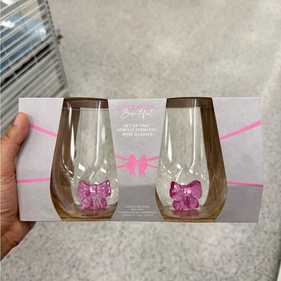Godinger Other - Pink Bow Stemless Wine Glasses